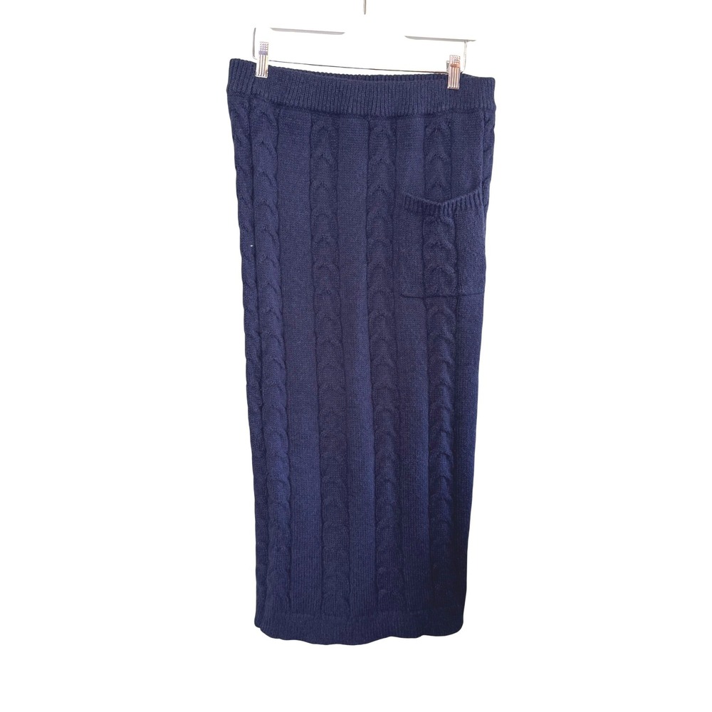 Womens Cable Knit Winter Fall Autumn Cozy Comfy Warm‎ Maxi Skirt Navy Blue Large
